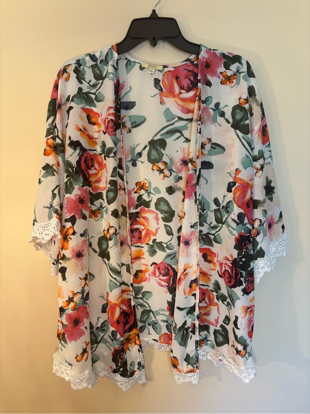 Kori Sheer Floral Kimono in White, Pink & Green